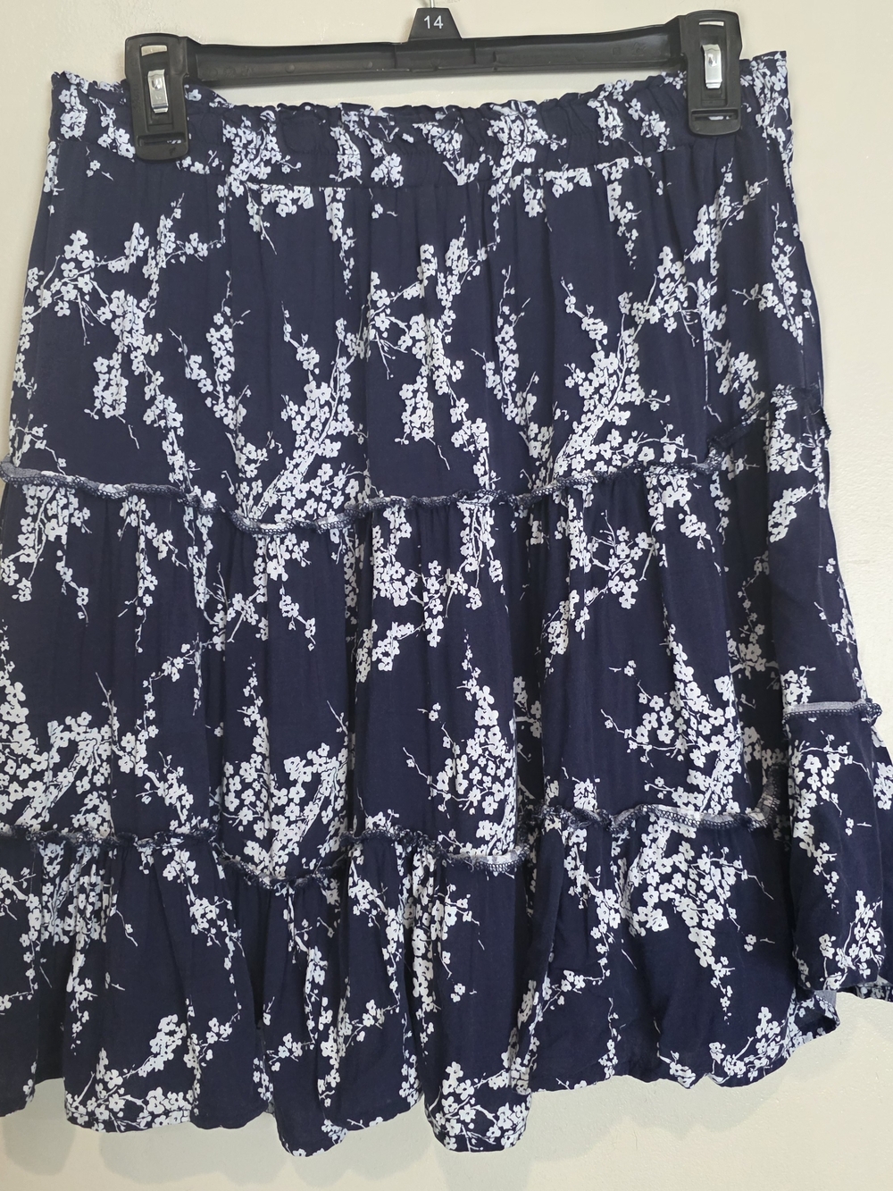 Navy Floral Tiered A-Line Skirt
